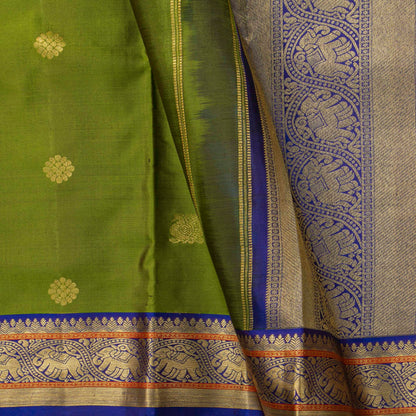 Olive Green And Royal Blue Kanchipuram Silk Saree For Festive Wear PV NYC 1815