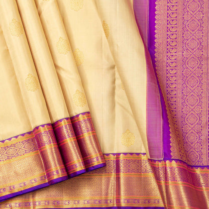 Beige And Purple Kanchipuram Silk Saree For Wedding Wear PV NYC 1924
