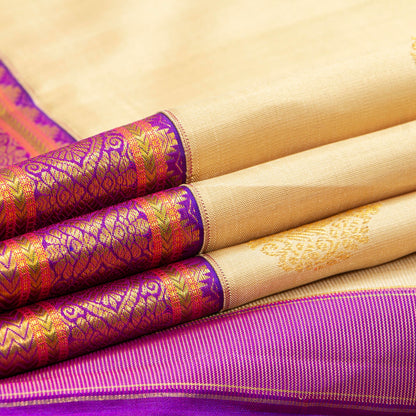 Beige And Purple Kanchipuram Silk Saree For Wedding Wear PV NYC 1924