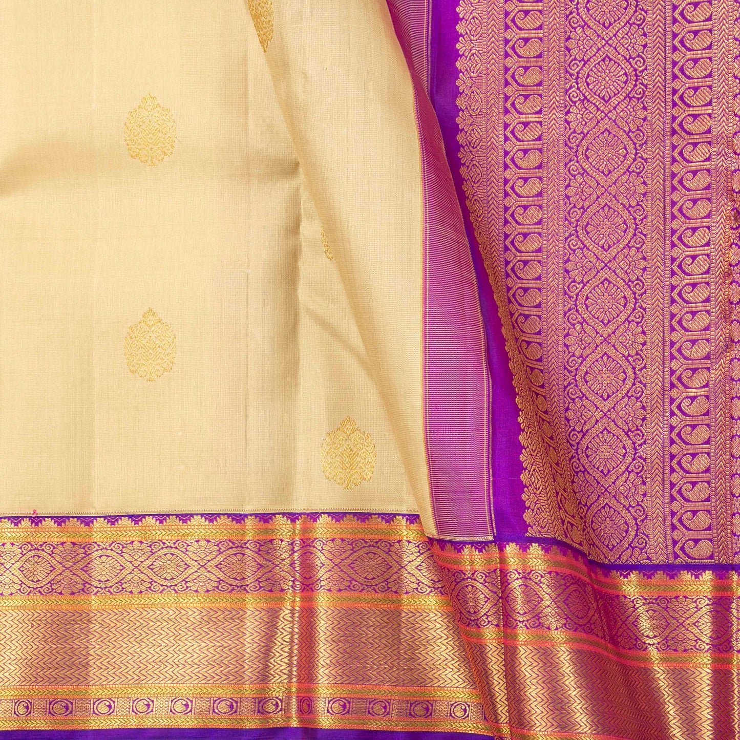 Beige And Purple Kanchipuram Silk Saree For Wedding Wear PV NYC 1924