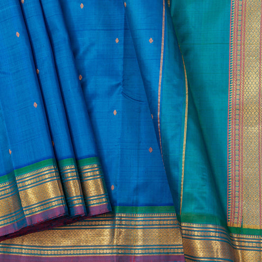 Blue And Turquoise Kanchipuram Silk Saree With Zari Butta For Festive Wear PV NYC 1816 - Silk Sari - Panjavarnam PV NYC 1816