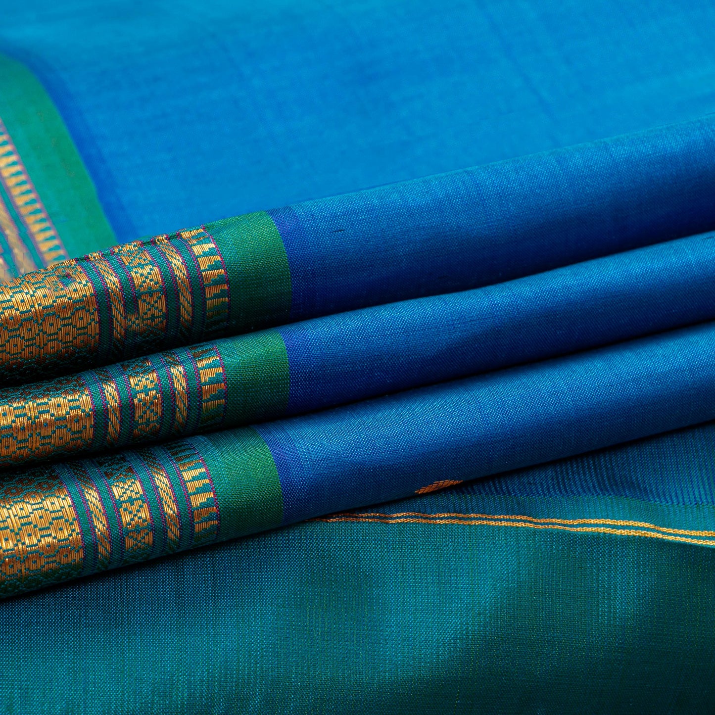 Blue And Turquoise Kanchipuram Silk Saree With Zari Butta For Festive Wear PV NYC 1816