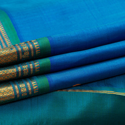 Blue And Turquoise Kanchipuram Silk Saree With Zari Butta For Festive Wear PV NYC 1816