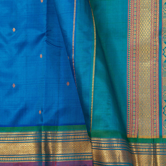 Blue And Turquoise Kanchipuram Silk Saree With Zari Butta For Festive Wear PV NYC 1816 - Silk Sari - Panjavarnam PV NYC 1816