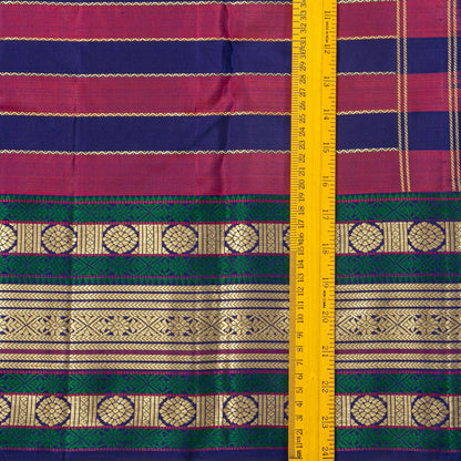 Navy Blue And Magenta Kanchipuram Silk Saree With Veldhari Stripes For Festive Wear PV NYC 1781