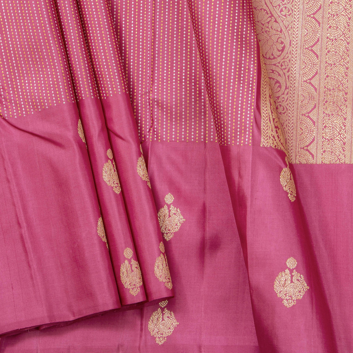 Pink Kanchipuram Silk Saree For Festive Wear PV NYC 1840 - Silk Sari - Panjavarnam PV NYC 1840