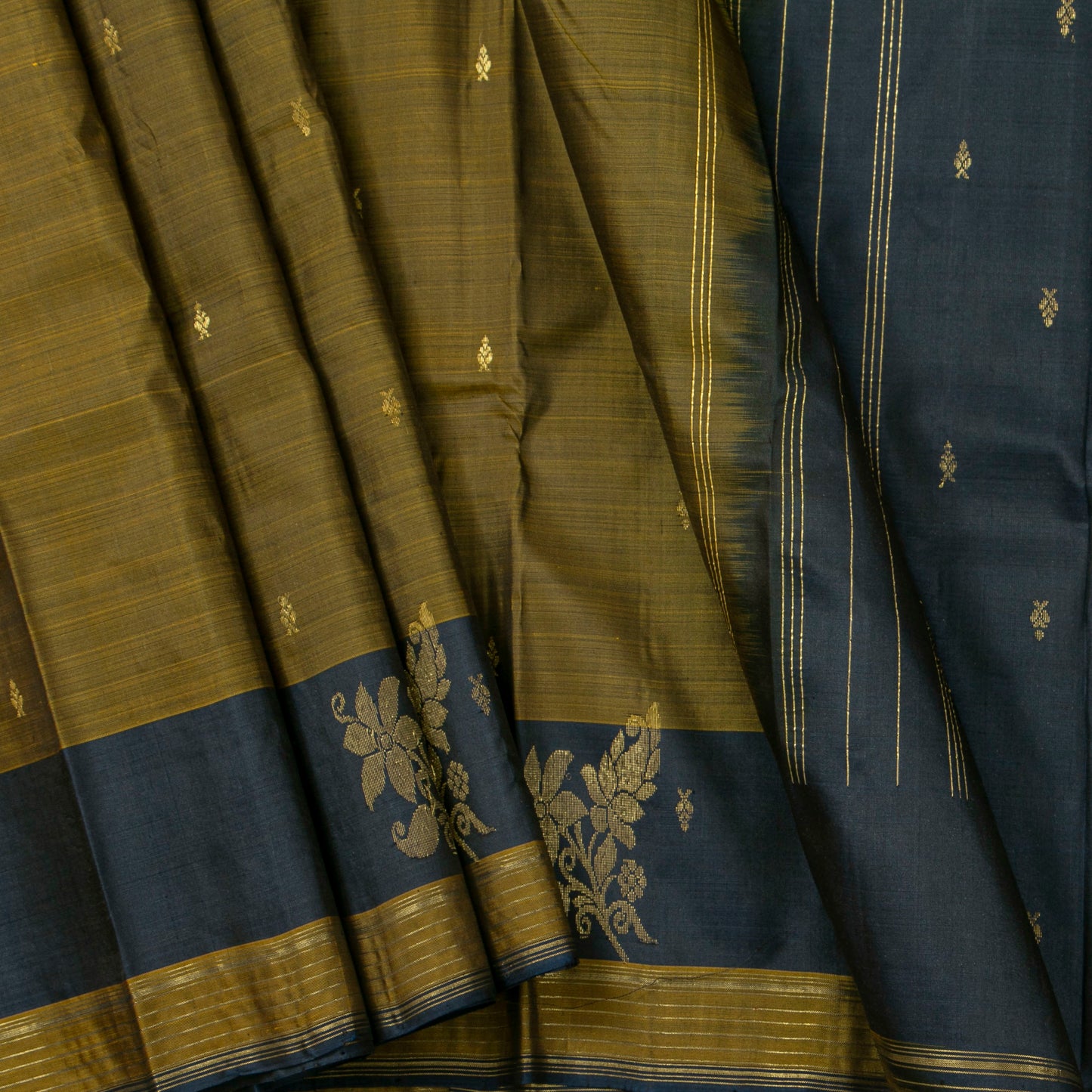 Mehandi Green And Navy Blue Kanchipuram Silk Saree For Festive Wear PV NYC 1865
