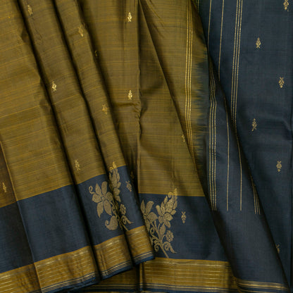 Mehandi Green And Navy Blue Kanchipuram Silk Saree For Festive Wear PV NYC 1865