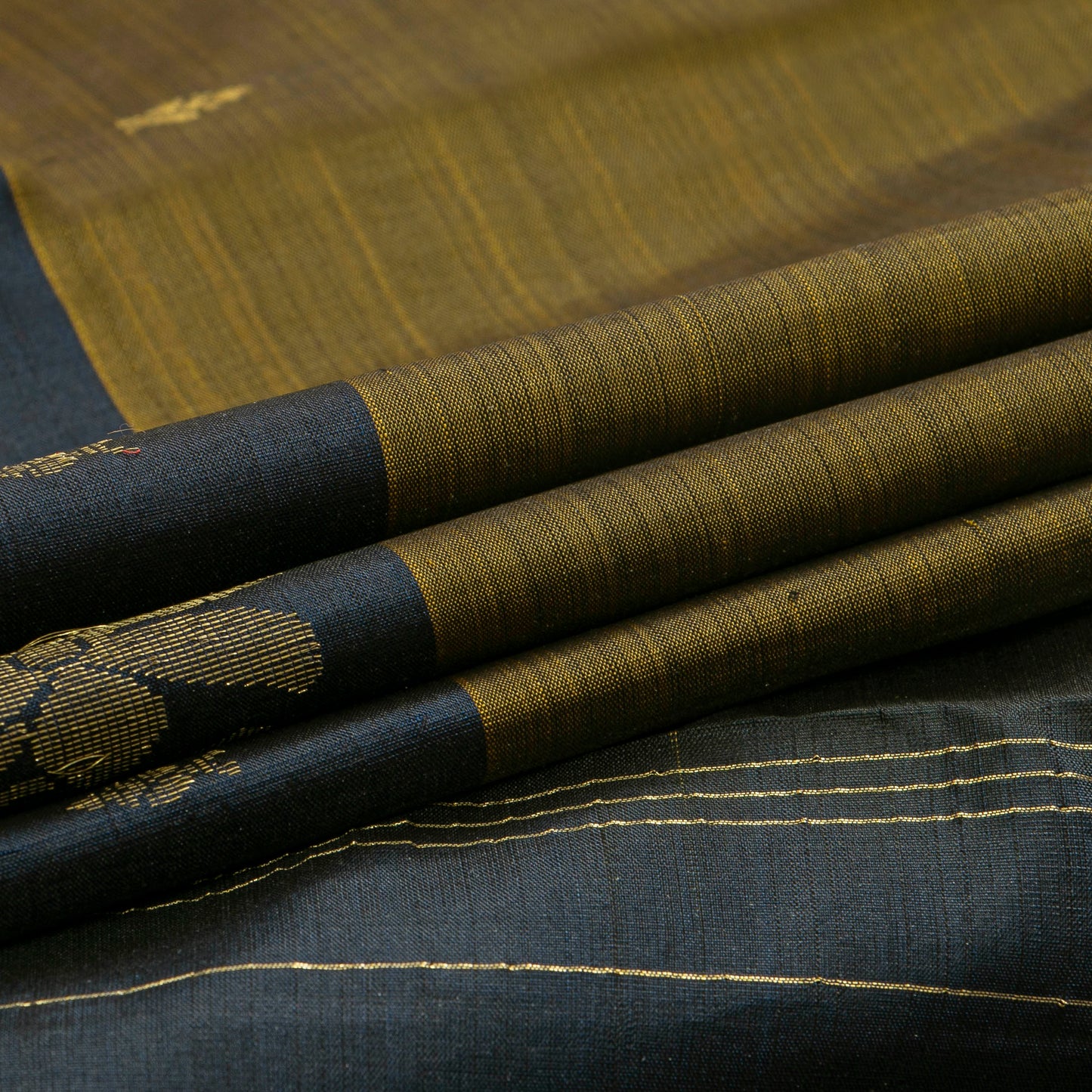 Mehandi Green And Navy Blue Kanchipuram Silk Saree For Festive Wear PV NYC 1865