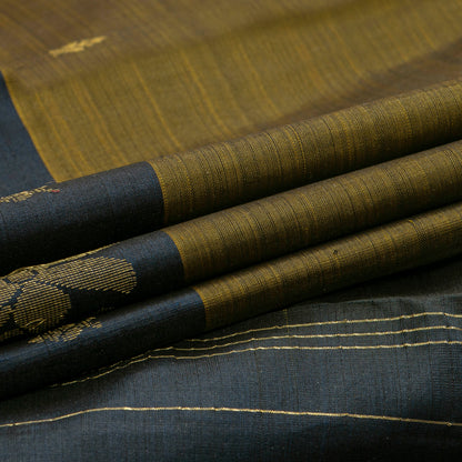 Mehandi Green And Navy Blue Kanchipuram Silk Saree For Festive Wear PV NYC 1865