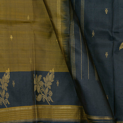 Mehandi Green And Navy Blue Kanchipuram Silk Saree For Festive Wear PV NYC 1865