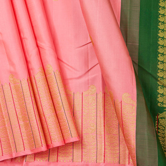 Pastel Pink And Green Kanchipuram Silk Saree For Wedding Wear PV NYC 1851
