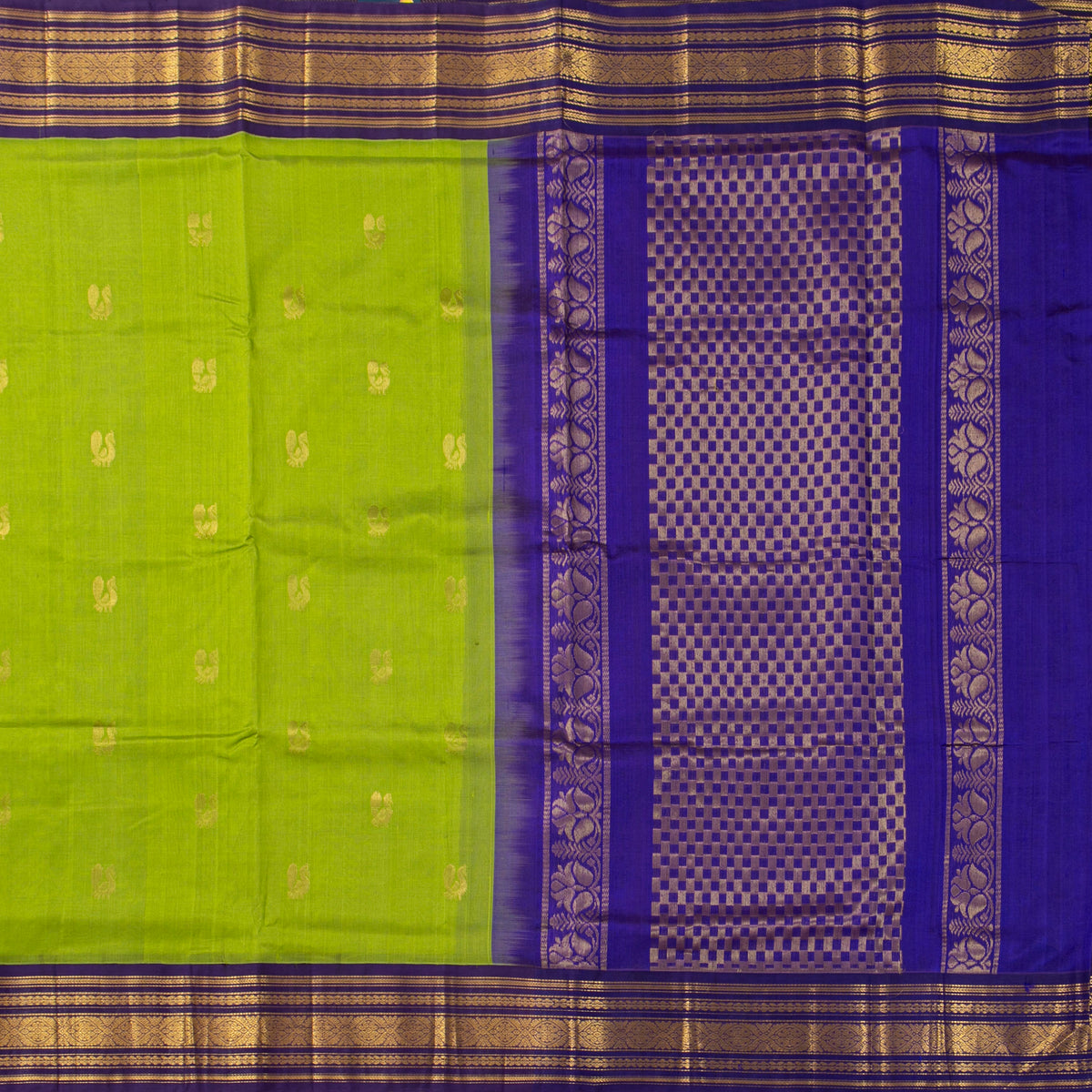 Green And Violet Kanchi Silk Cotton Saree For Festive Wear VP SC 228