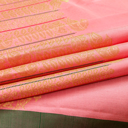 Pastel Pink And Green Kanchipuram Silk Saree For Wedding Wear PV NYC 1851