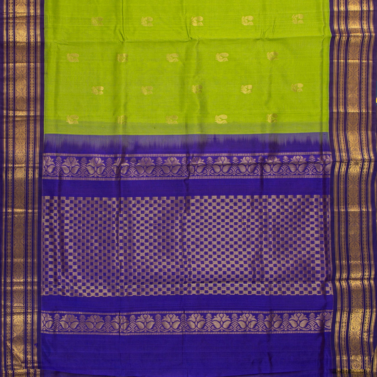 Green And Violet Kanchi Silk Cotton Saree For Festive Wear VP SC 228