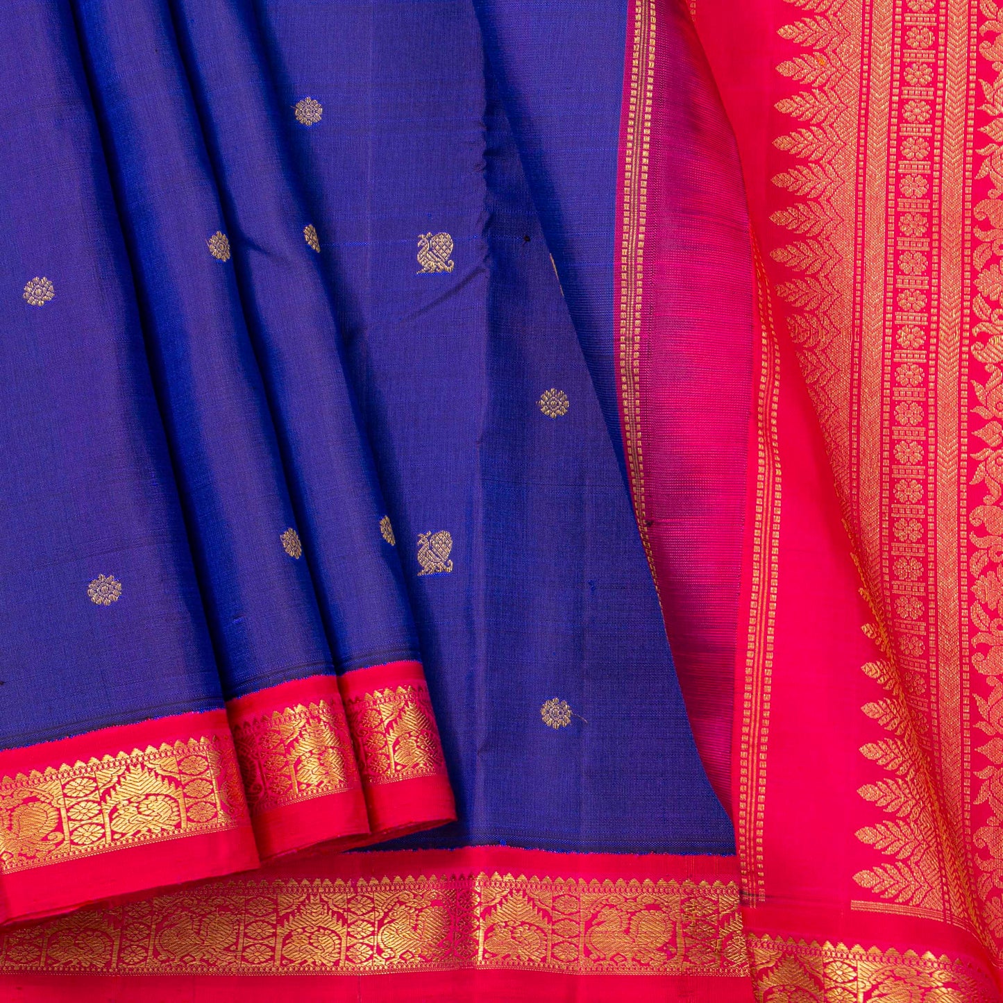 Blue And Pink Kanchipuram Silk Saree For Wedding Wear PV NYC 1849 - Silk Sari - Panjavarnam PV NYC 1849