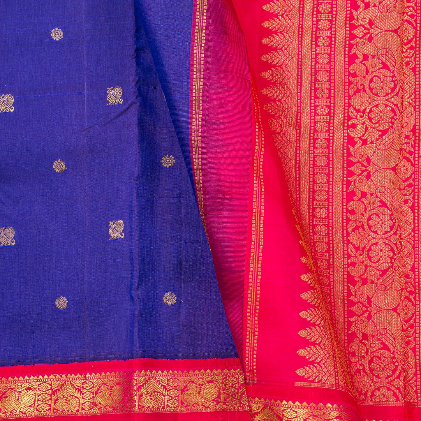 Blue And Pink Kanchipuram Silk Saree For Wedding Wear PV NYC 1849 - Silk Sari - Panjavarnam PV NYC 1849