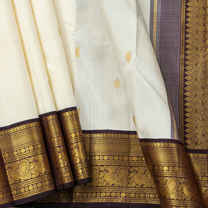 White And Purple Kanchipuram Silk Saree With Korvai Border For Festive Wear PV NYC 1749 - Silk Sari - Panjavarnam PV NYC 1749