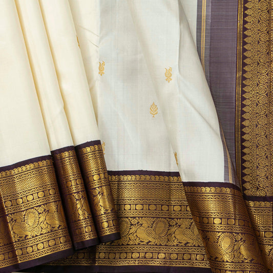 White And Purple Kanchipuram Silk Saree With Korvai Border For Festive Wear PV NYC 1749 - Silk Sari - Panjavarnam PV NYC 1749