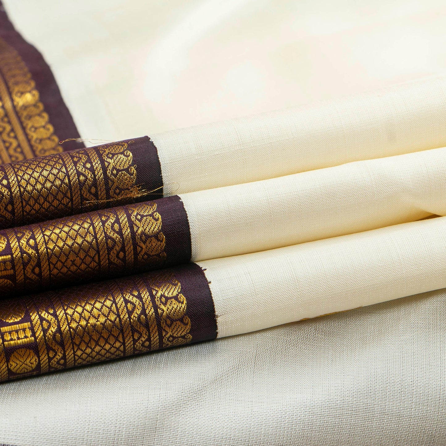 White And Purple Kanchipuram Silk Saree With Korvai Border For Festive Wear PV NYC 1749 - Silk Sari - Panjavarnam PV NYC 1749