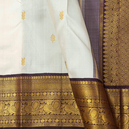 White And Purple Kanchipuram Silk Saree With Korvai Border For Festive Wear PV NYC 1749 - Silk Sari - Panjavarnam PV NYC 1749