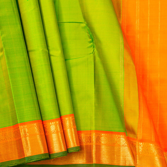 Light Green And Orange Kanchipuram Silk Saree For Festive Wear PV NYC 1821