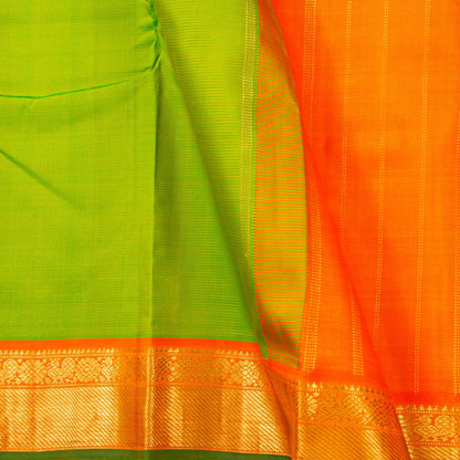Light Green And Orange Kanchipuram Silk Saree For Festive Wear PV NYC 1821
