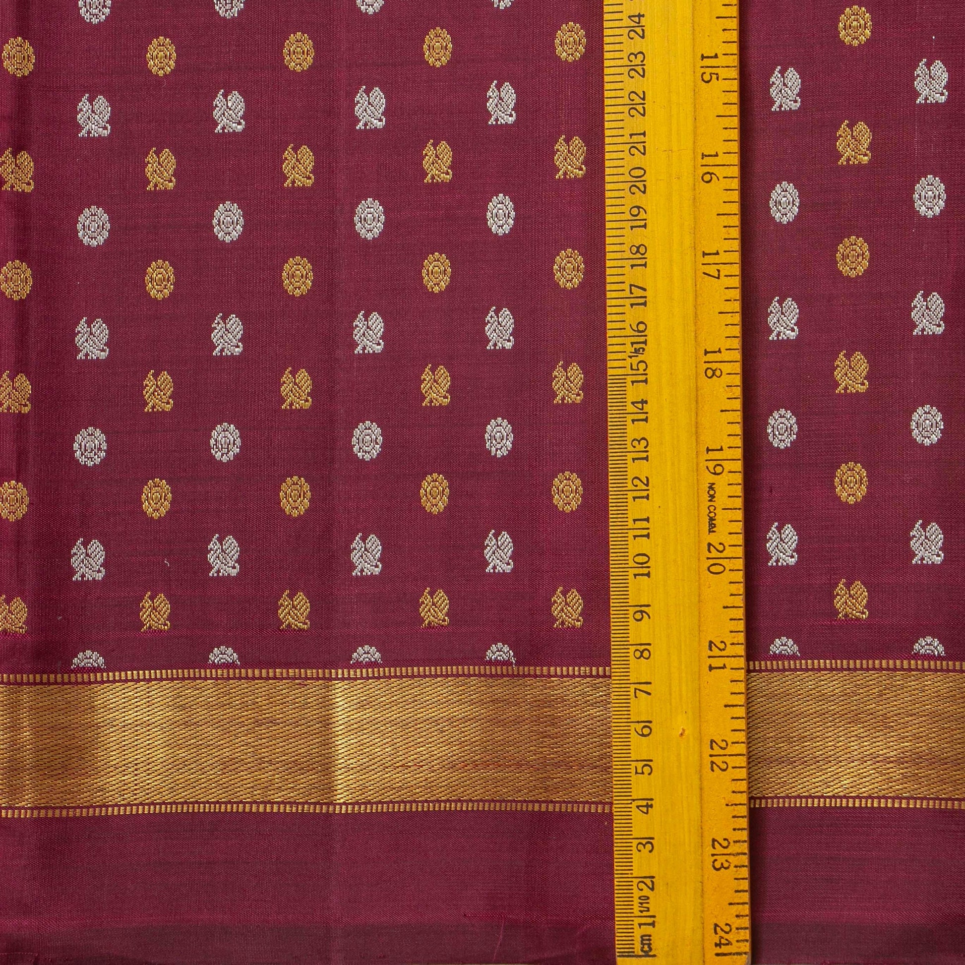Maroon And Mustard Kanchipuram Silk Saree With Zari Buttas For Wedding Wear PV NYC 1743 - Silk Sari - Panjavarnam 