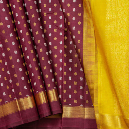 Maroon And Mustard Kanchipuram Silk Saree With Zari Buttas For Wedding Wear PV NYC 1743 - Silk Sari - Panjavarnam 