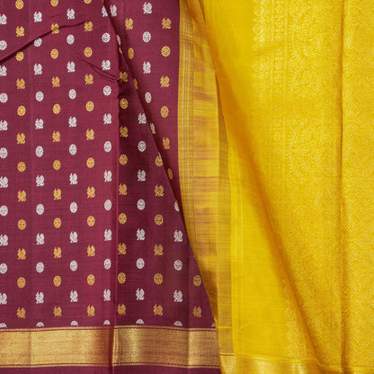 Maroon And Mustard Kanchipuram Silk Saree With Zari Buttas For Wedding Wear PV NYC 1743 - Silk Sari - Panjavarnam 