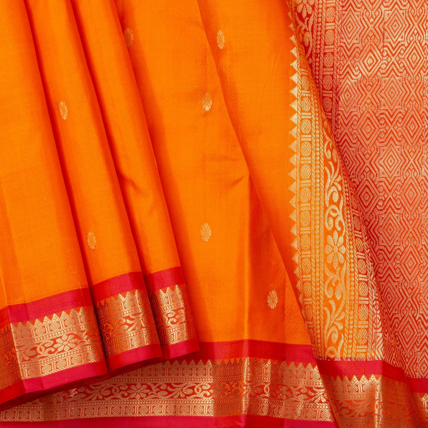 Orange And Red Kanchipuram Silk Saree For Festive Wear PV NYC 1814