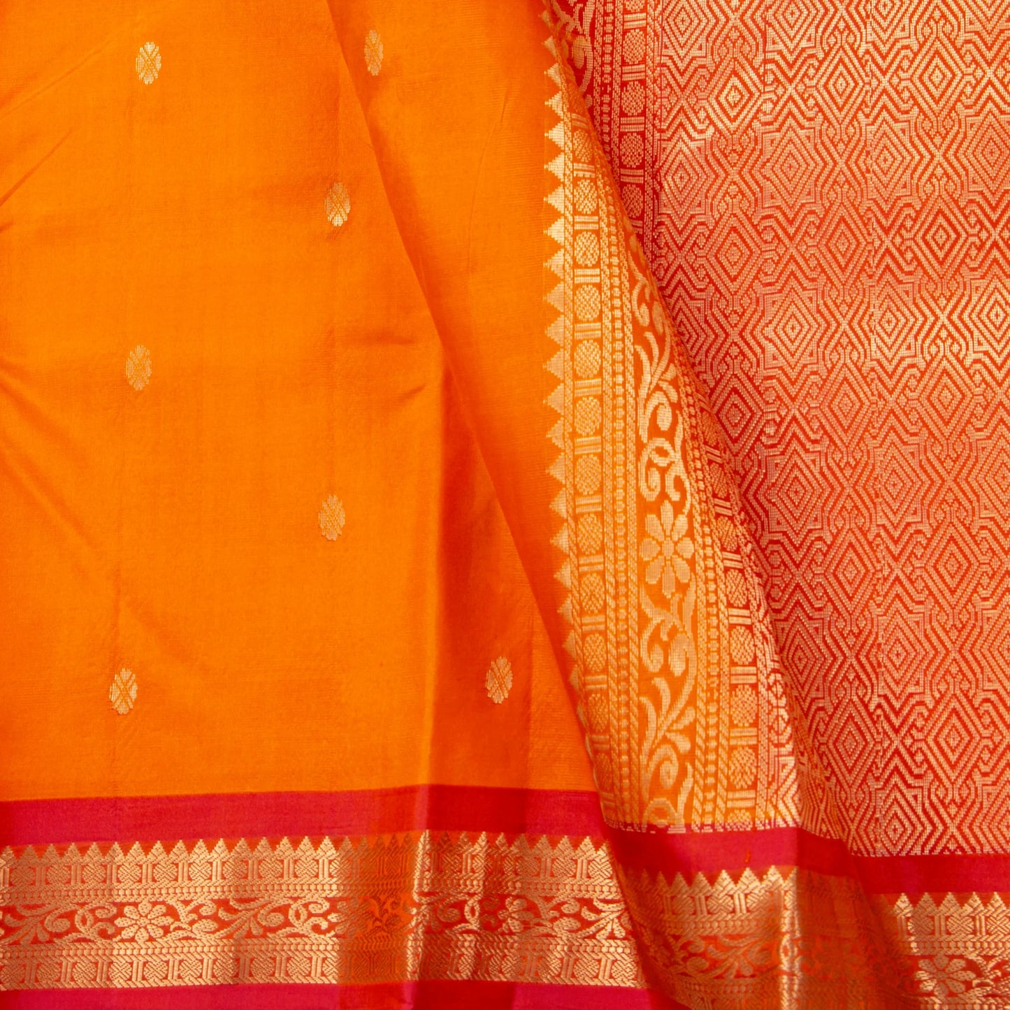Orange And Red Kanchipuram Silk Saree For Festive Wear PV NYC 1814