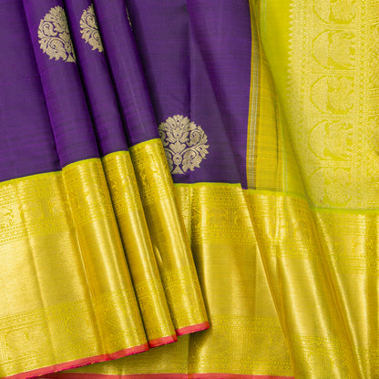 Purple And Light Green Kanchipuram Silk Saree For Bridal Wear PV NYC 1855