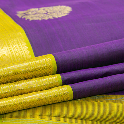 Purple And Light Green Kanchipuram Silk Saree For Bridal Wear PV NYC 1855