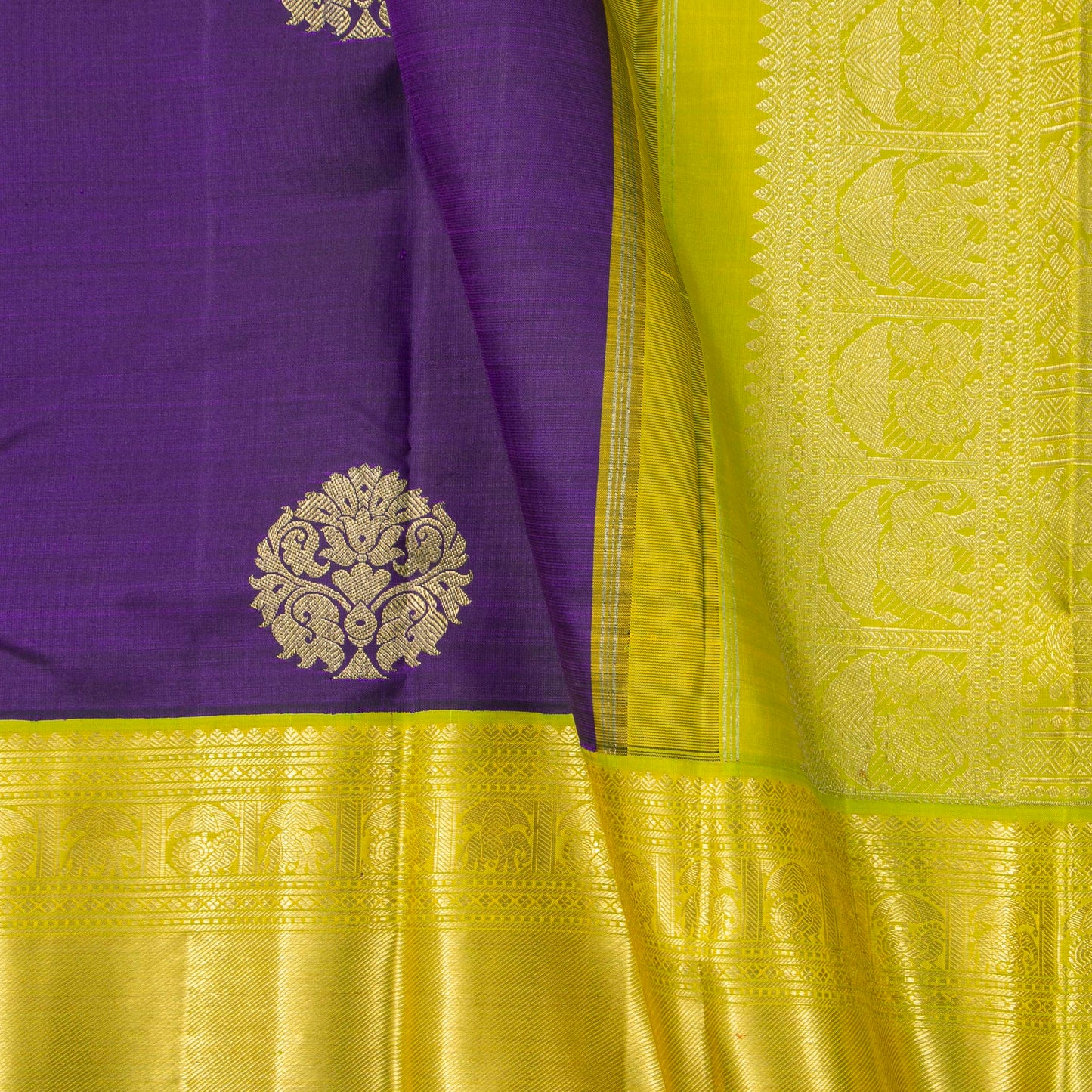 Purple And Light Green Kanchipuram Silk Saree For Bridal Wear PV NYC 1855