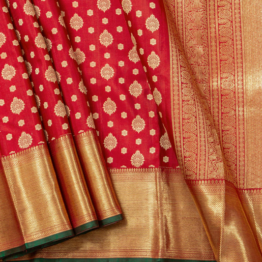 Red Kanchipuram Silk Saree For Wedding Wear PV NYC 1843