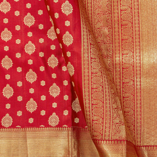 Red Kanchipuram Silk Saree For Wedding Wear PV NYC 1843