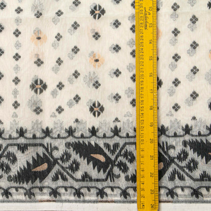 White And Black Dhakai Jamdani Muslin Silk Saree For Party Wear PV MJ 177