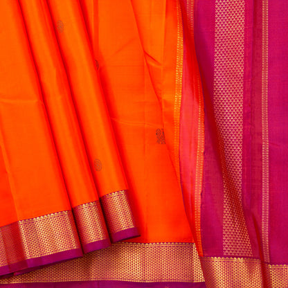 Orange And Magenta Kanchipuram Silk Saree With Arai Maadam Borders For Festive Wear PV NYC 1774
