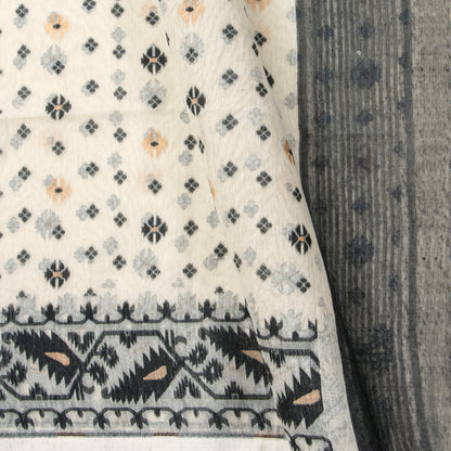 White And Black Dhakai Jamdani Muslin Silk Saree For Party Wear PV MJ 177