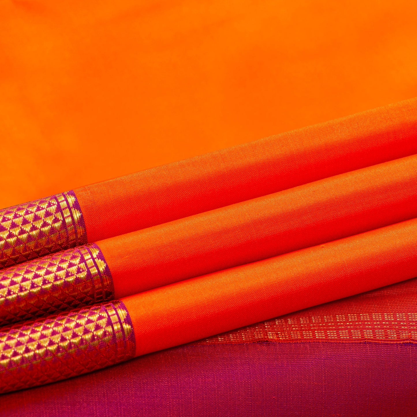 Orange And Magenta Kanchipuram Silk Saree With Arai Maadam Borders For Festive Wear PV NYC 1774