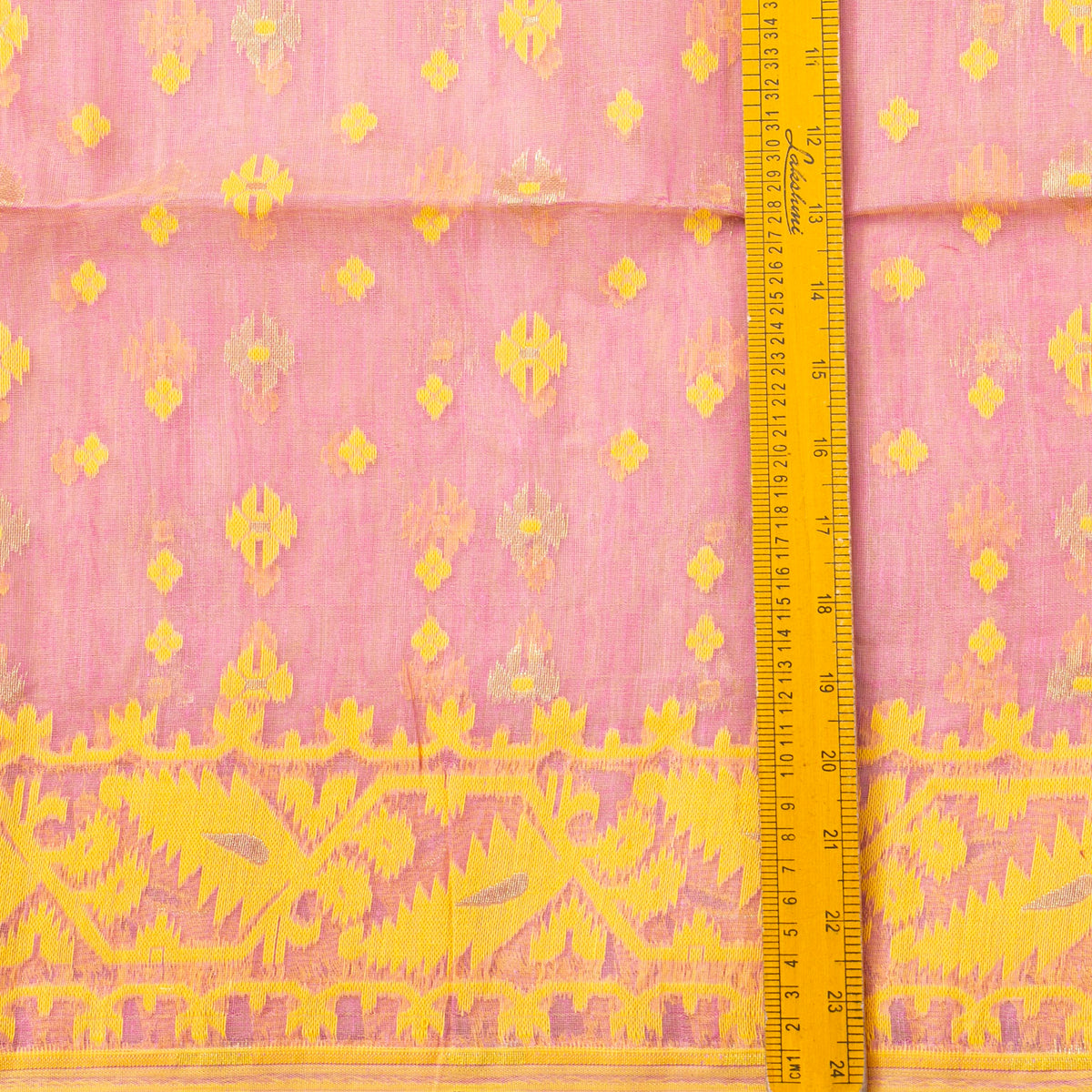 Pink And Yellow Dhakai Jamdani Muslin Silk Saree For Party Wear PV MJ 176