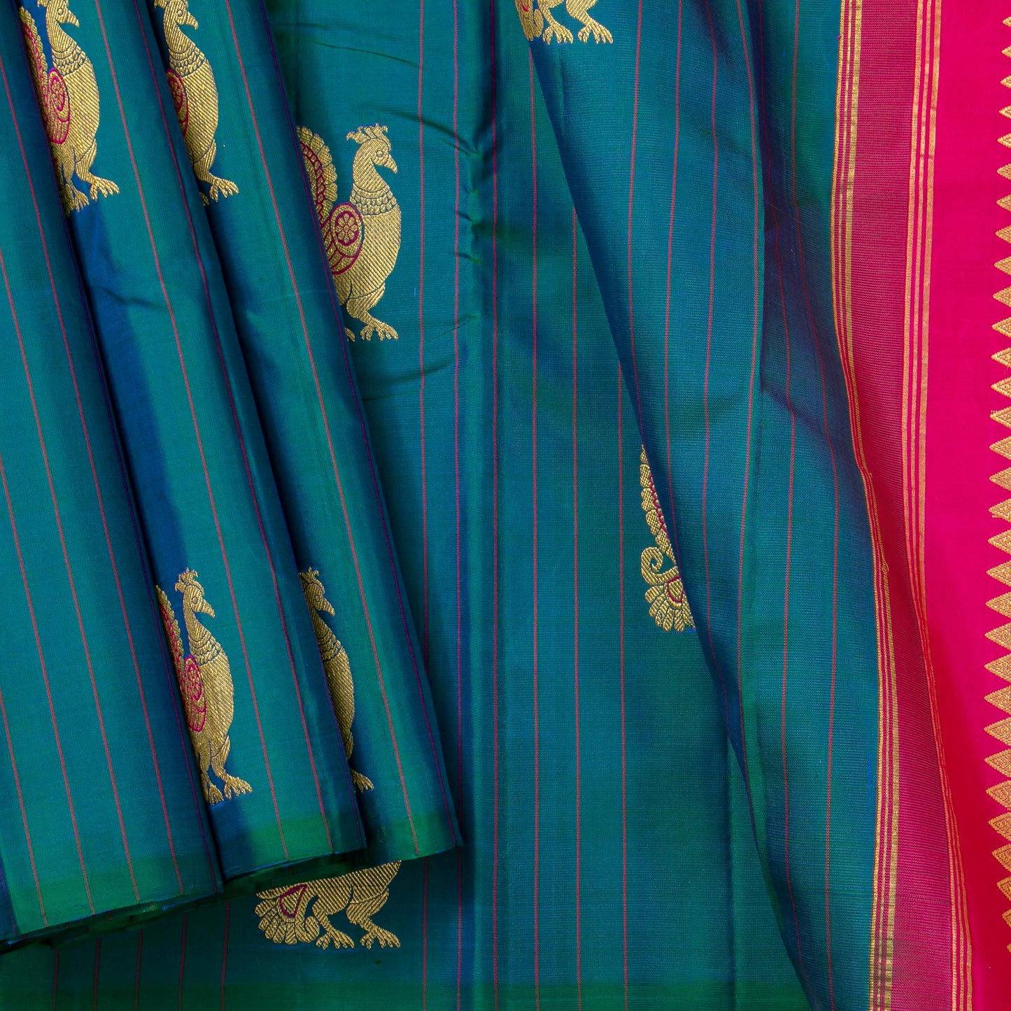Maiyilkazhuthu Blue And Pink Borderless Kanchipuram Silk Saree For Festive Wear PV NYC 1819