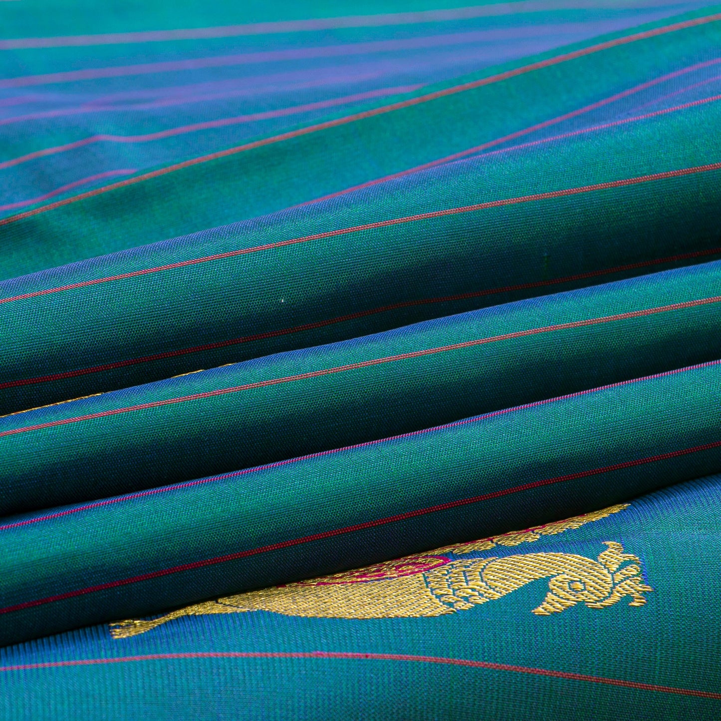 Maiyilkazhuthu Blue And Pink Borderless Kanchipuram Silk Saree For Festive Wear PV NYC 1819