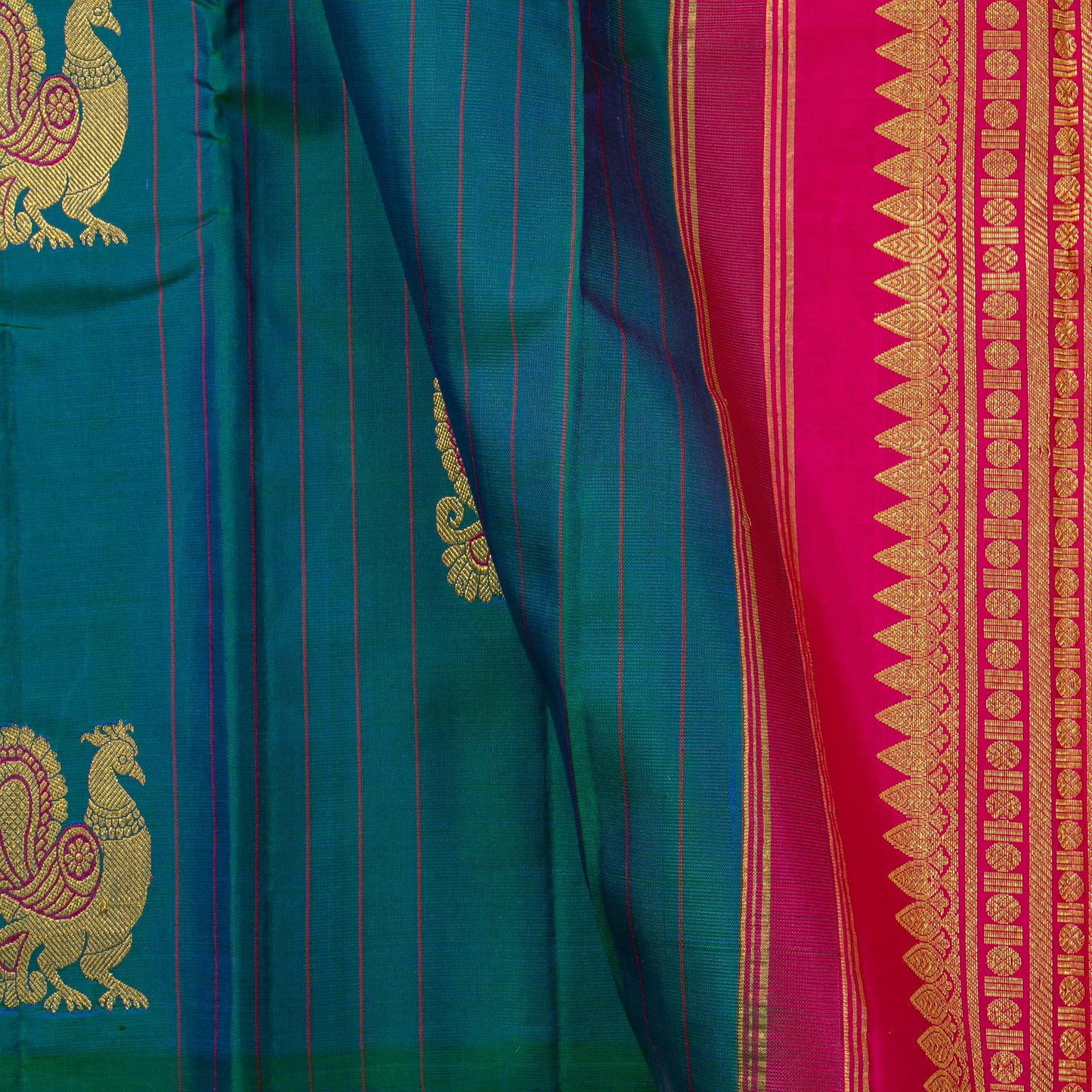 Maiyilkazhuthu Blue And Pink Borderless Kanchipuram Silk Saree For Festive Wear PV NYC 1819