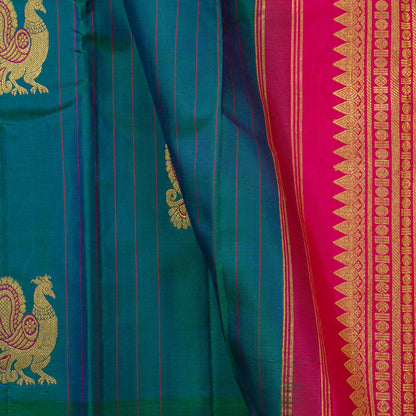 Maiyilkazhuthu Blue And Pink Borderless Kanchipuram Silk Saree For Festive Wear PV NYC 1819