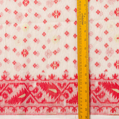 White And Red Dhakai Jamdani Muslin Silk Saree For Party Wear PV MJ 174