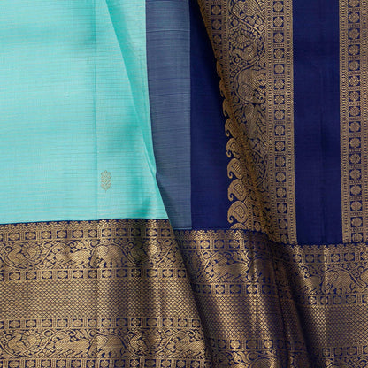 Turquoise And Dark Blue Kanchipuram Silk Saree With Vaira Oosi Zari Stripes For Wedding Wear PV NYC 1806