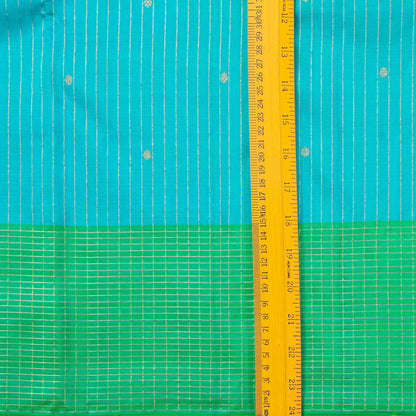 Blue And Green Kanchipuram Silk Saree With Zari Stripes For Wedding Wear PV NYC 1805