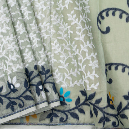 Pastel Green Dhakai Jamdani Muslin Silk Saree For Party Wear PV MJ 179